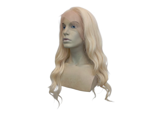 Long Wavy Platinum Blonde Human Hair Lace Front Wig