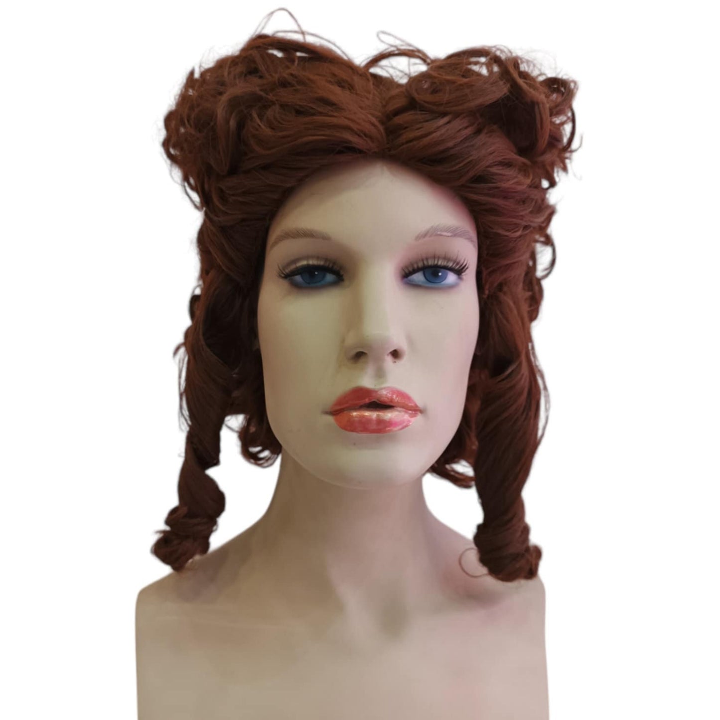 women's period wig brown with buns and curls