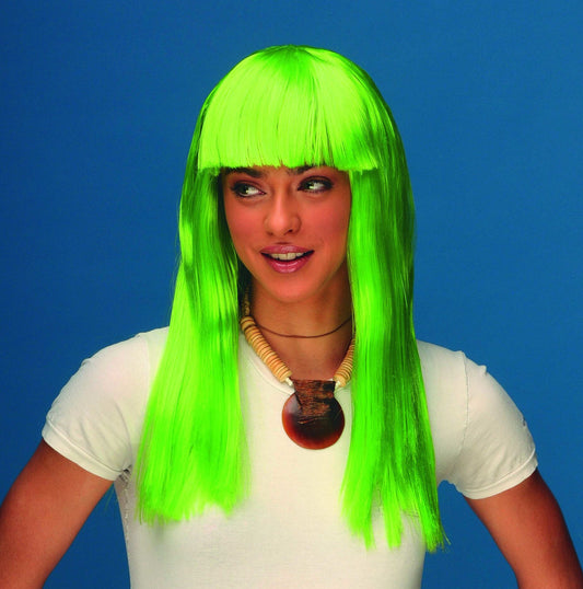 Long Green hair wig with fringe