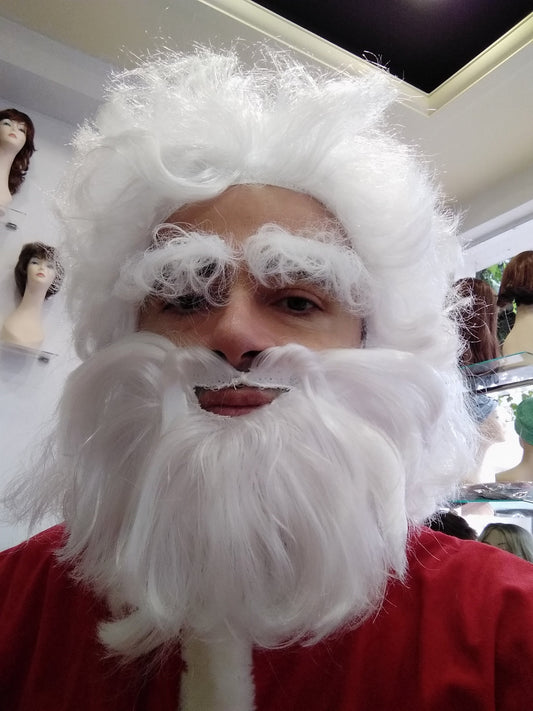 Santa Claus's Classic Vintage White Wig and Beard and Eyebrows