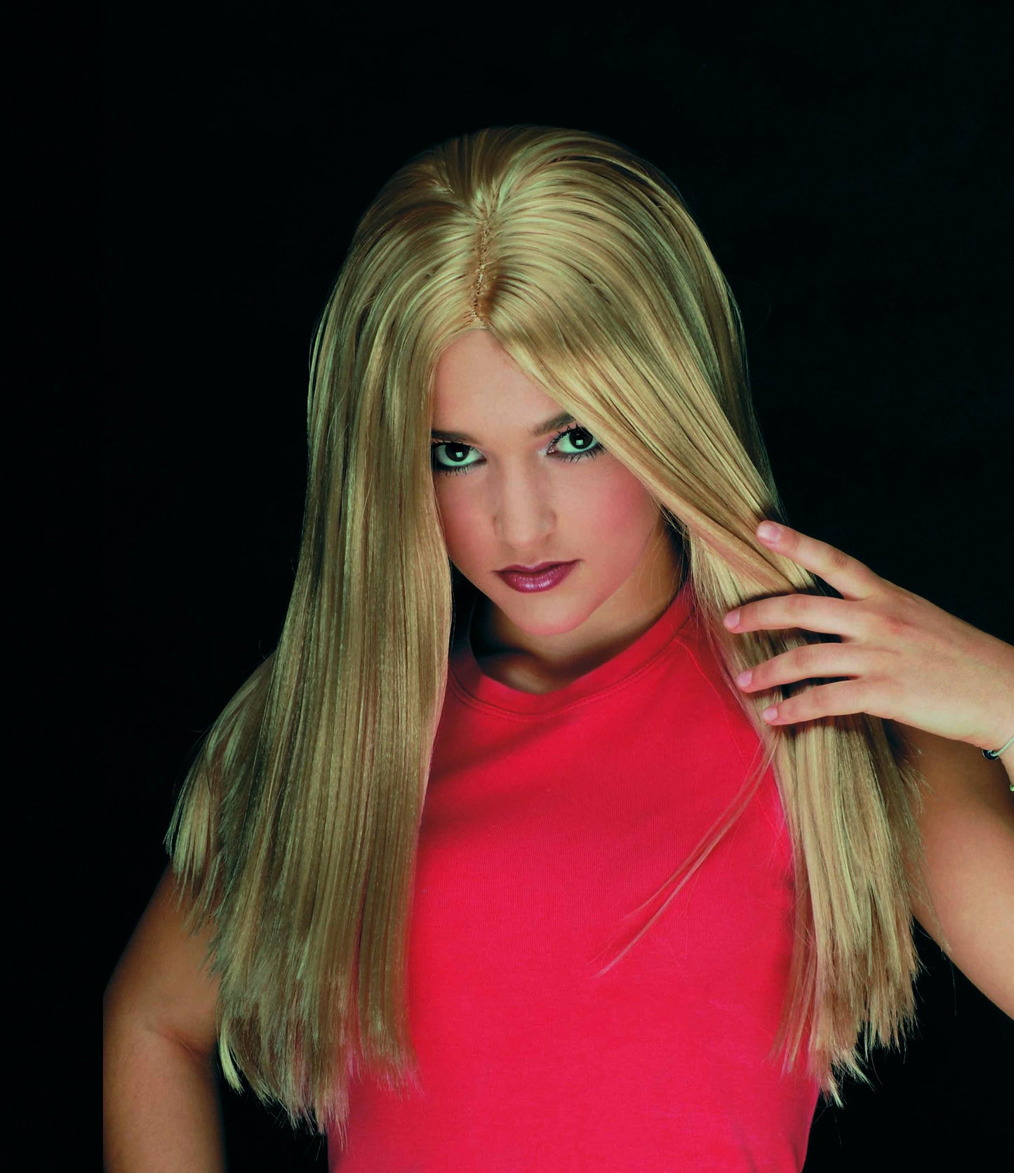 Sylvia - Lang Blond Glat 60 cm Paryk med Mellemskilning