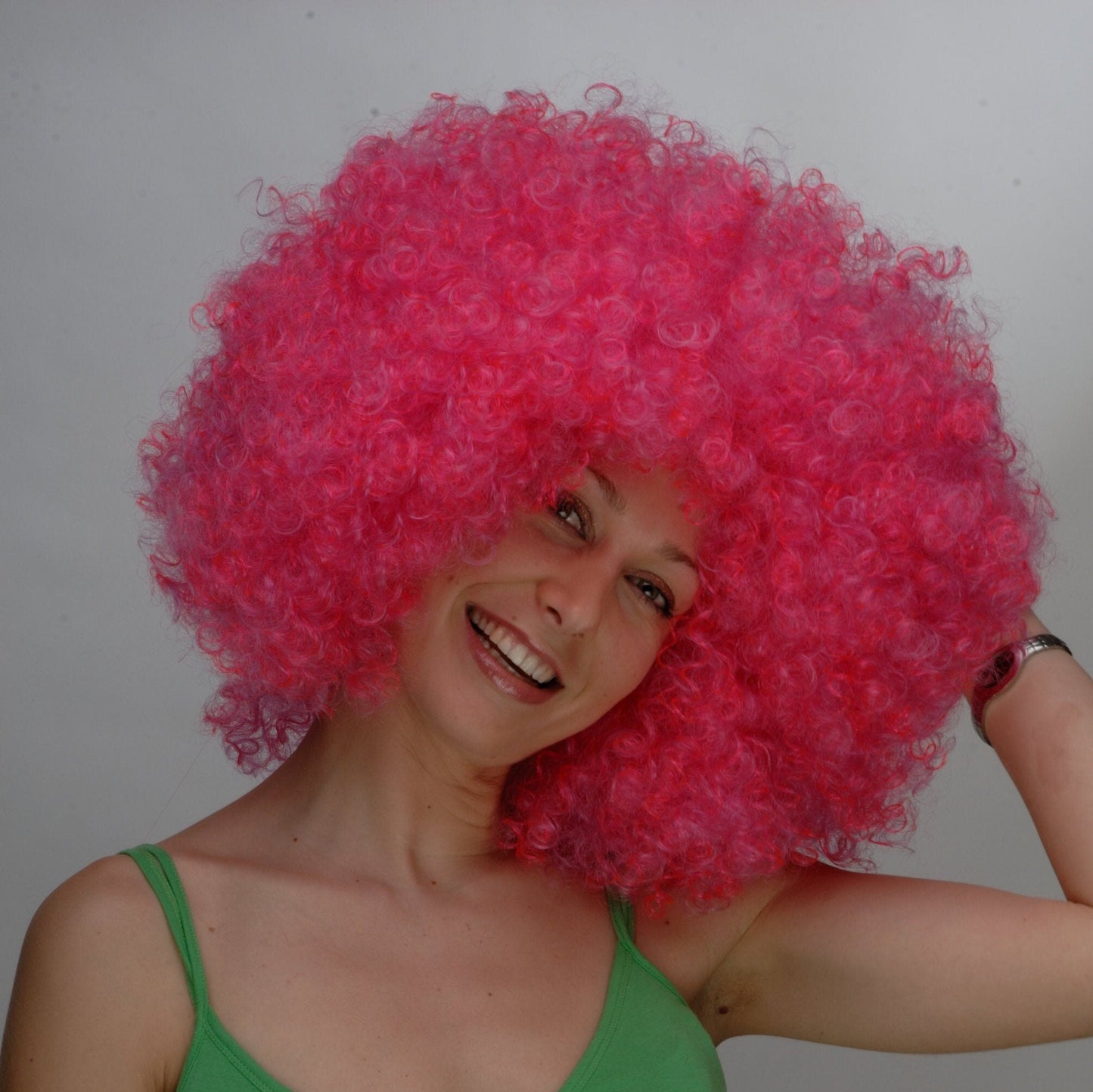 Stor lyserød afro paryk