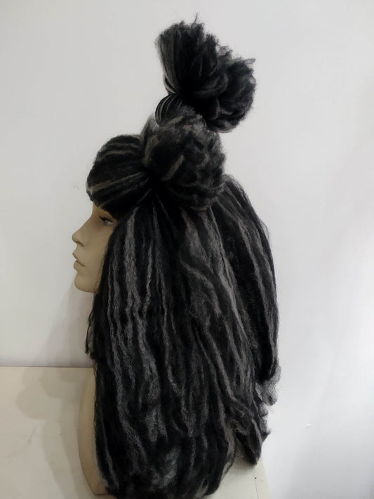 Mystery Black and Grey Dark Drag Queen Long Texturised Costume Party Wig