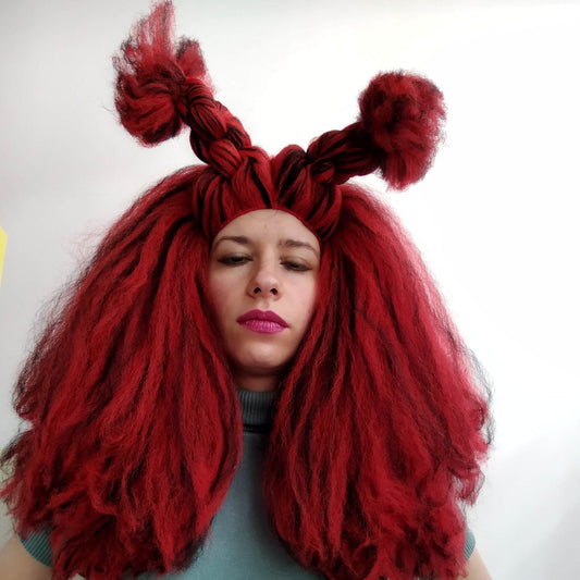 Fantasy Black and Red Halloween Lady Long Texturised Costume Party Wig