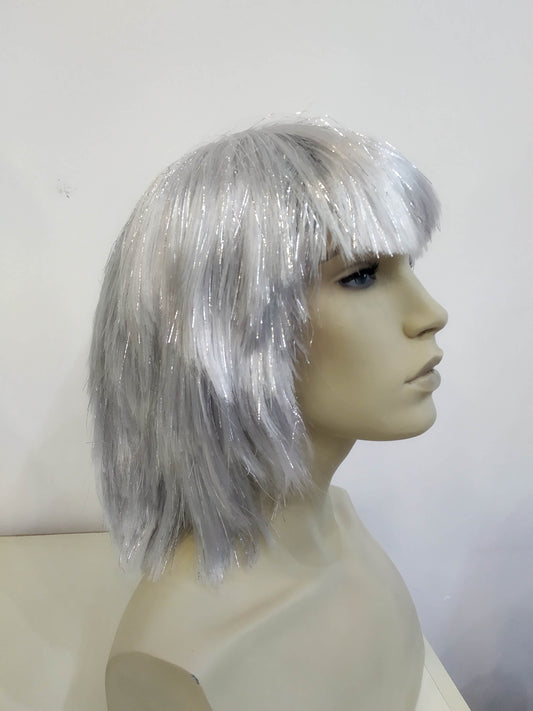 Silver Disco Futuristic Space Girl Wig With Metallic Fibres