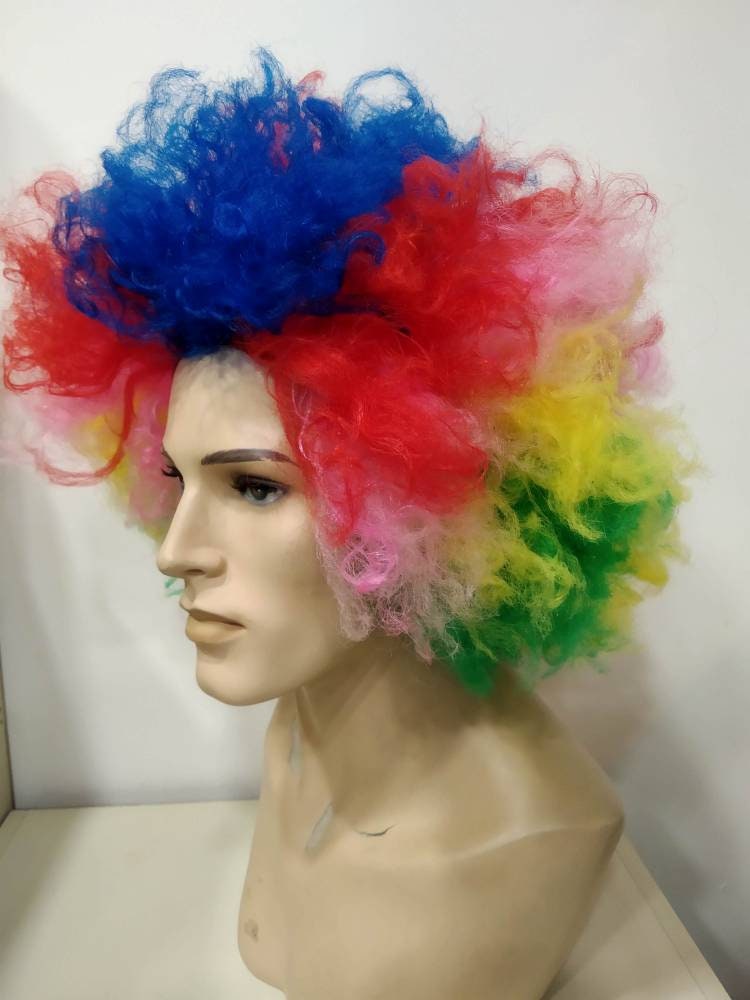 Rainbow Afro circus multicolored large cosplay wig