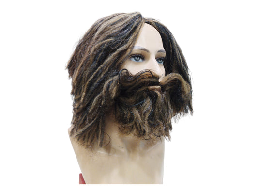 Caveman Black and Brown Wig and Beard cosplay costume