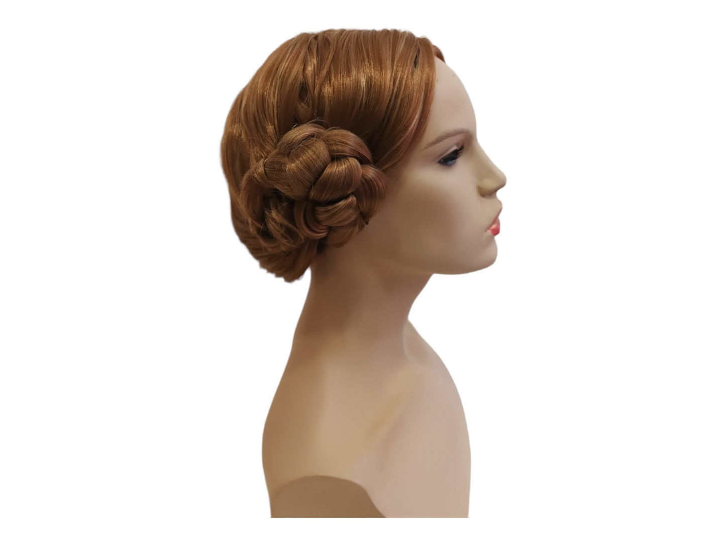 Prinsessa Leia -ruskea peruukki. Sivunutturaperuukki. Cosplay-peruukki roolileikkiasuille.