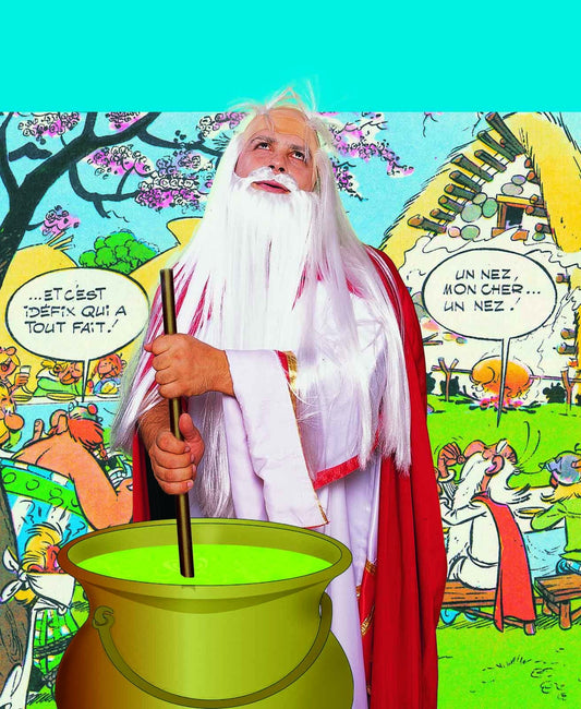 Druid Set Long hair wig and baldhead with Long Straight White Beard 70 cm or 27"