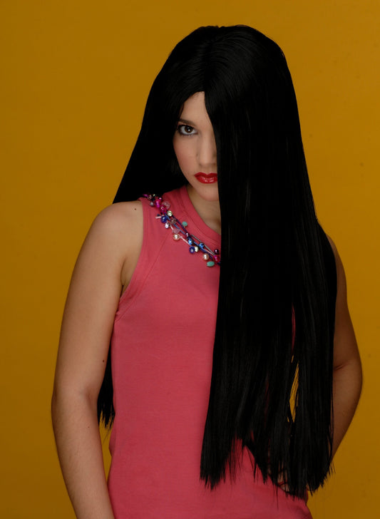 Morticia - Waist Long Black Straight Wig with middle parting