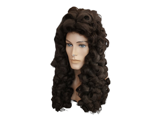 Colonial Gentleman's Curly Brown Wig - Authentic 18th Century Powdered Wig Styled for Historical Reenactment and Theater