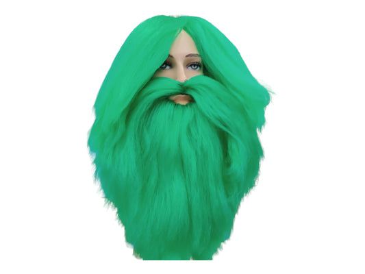 Barbeverte Green Beard and Wig Set - Custom Theater and Cosplay Wig texturized wig and bushy beard cosplay wig