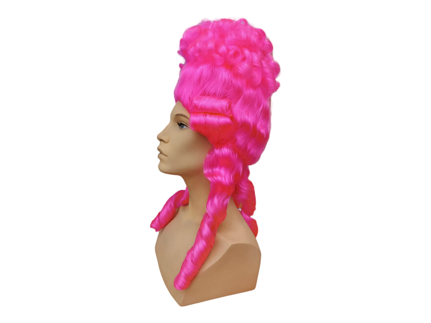 Livlig fuchsia Marie Antoinette høj bouffant periodeparyk | Rokoko paryk med elegante krøller og fletninger