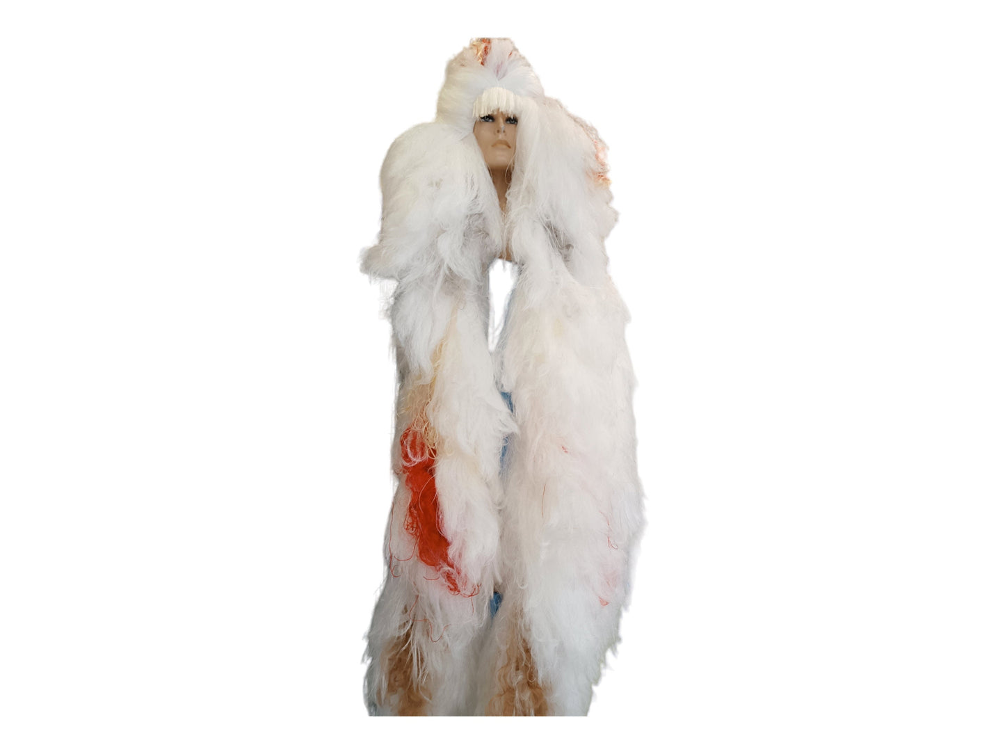 Xandor hvid ekstra lang 64" 160cm Cosplay Tekstureret paryk med striber