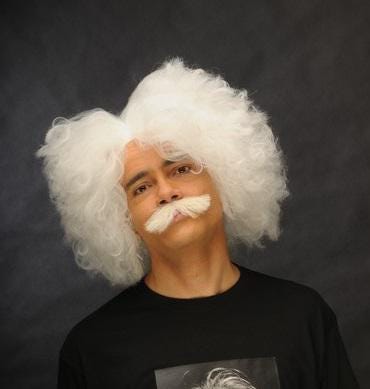 Einstein's White Texturized cosplay costume wig set bushy handmade on lace moustache