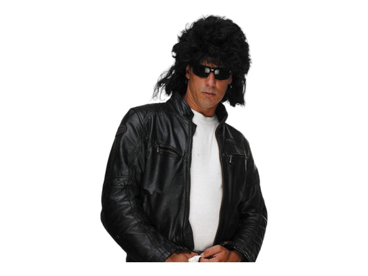 Mullet black 1980s male wig