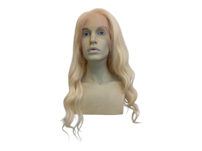 Long Wavy Platinum Blonde Human Hair Lace Front Wig