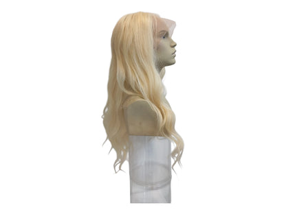 Long Wavy Platinum Blonde Human Hair Lace Front Wig