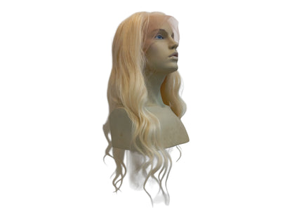 Long Wavy Platinum Blonde Human Hair Lace Front Wig