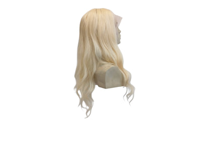 Long Wavy Platinum Blonde Human Hair Lace Front Wig