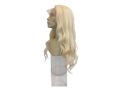 Long Wavy Platinum Blonde Human Hair Lace Front Wig