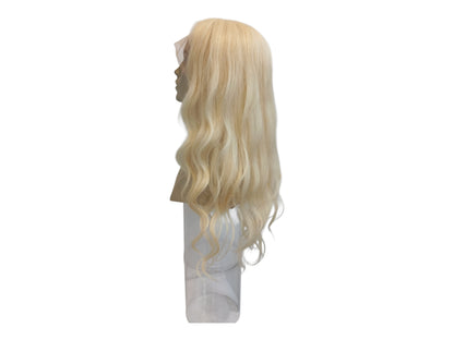 Long Wavy Platinum Blonde Human Hair Lace Front Wig