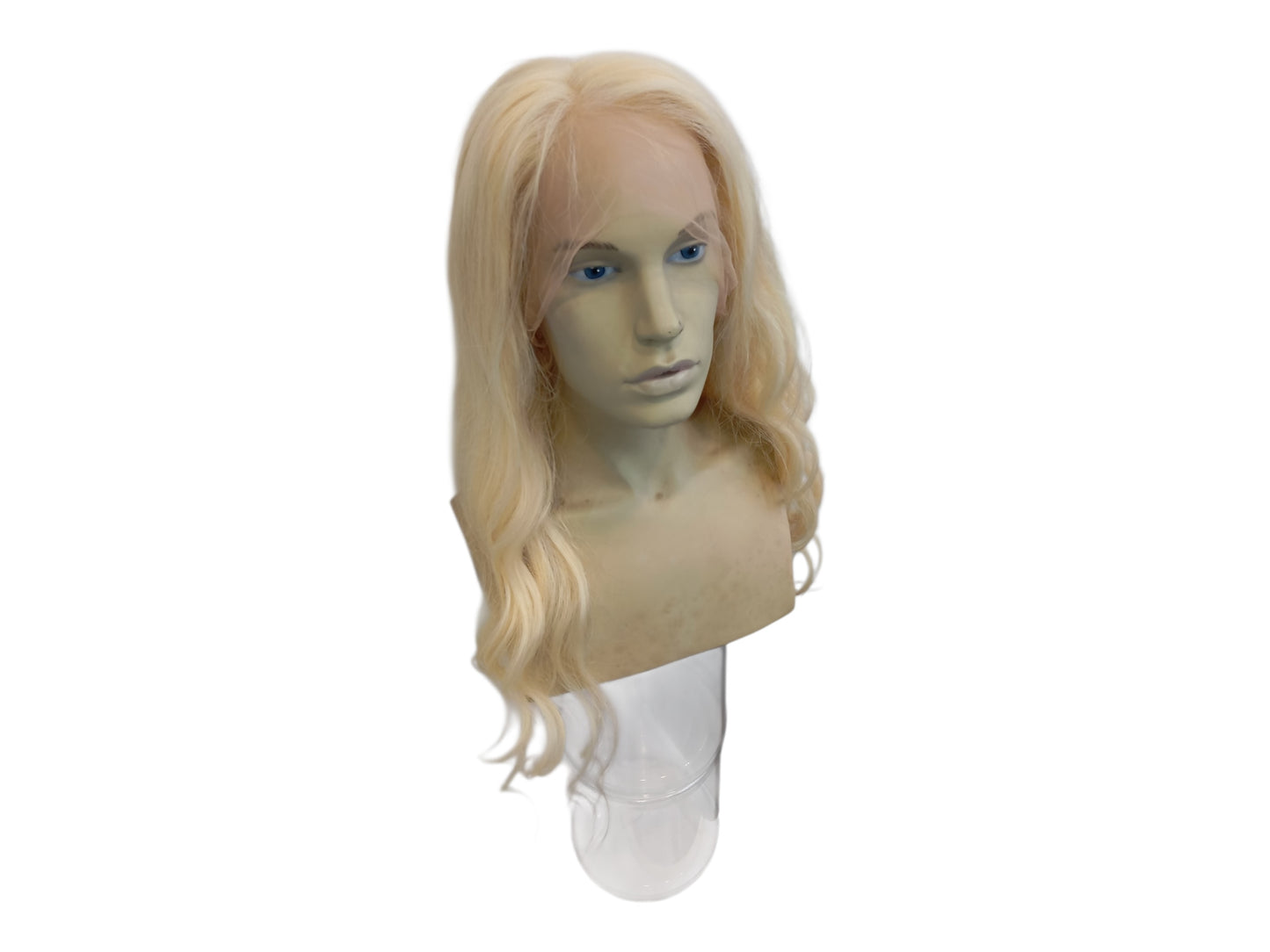 Long Wavy Platinum Blonde Human Hair Lace Front Wig
