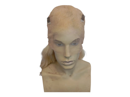 Long Wavy Platinum Blonde Human Hair Lace Front Wig