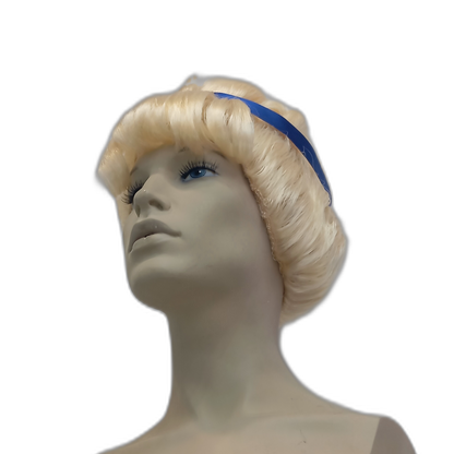 Handmade Blonde Curly Cinderella Wig with Classic Updo and Blue Ribbon Crown | Fairy Princess Style