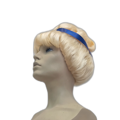 Handmade Blonde Curly Cinderella Wig with Classic Updo and Blue Ribbon Crown | Fairy Princess Style
