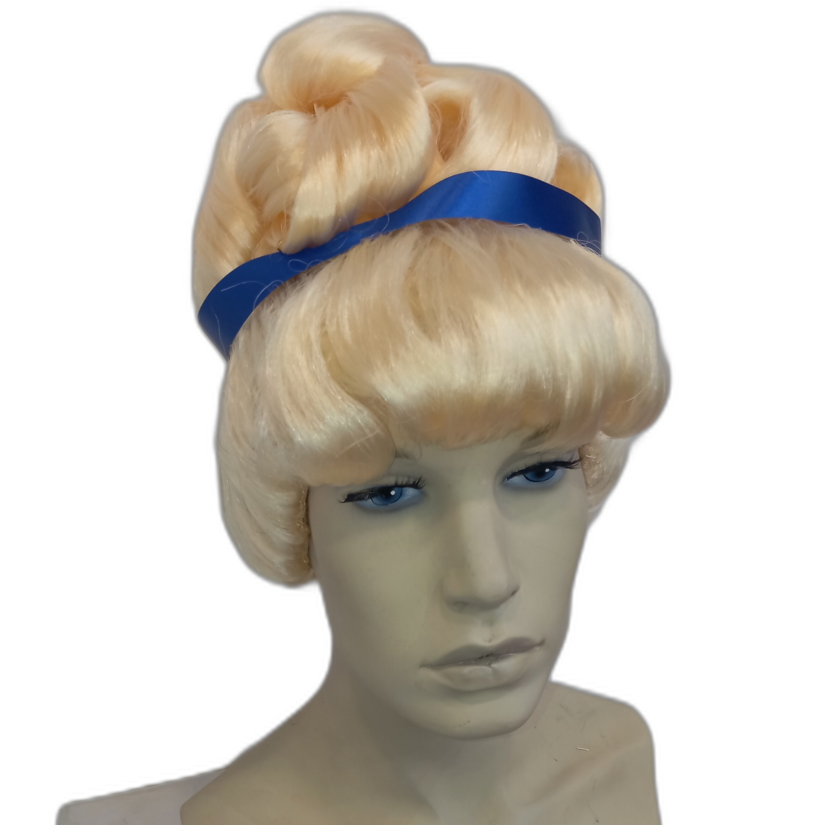 Handmade Blonde Curly Cinderella Wig with Classic Updo and Blue Ribbon Crown | Fairy Princess Style