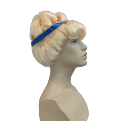 Handmade Blonde Curly Cinderella Wig with Classic Updo and Blue Ribbon Crown | Fairy Princess Style
