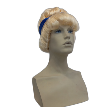 Handmade Blonde Curly Cinderella Wig with Classic Updo and Blue Ribbon Crown | Fairy Princess Style