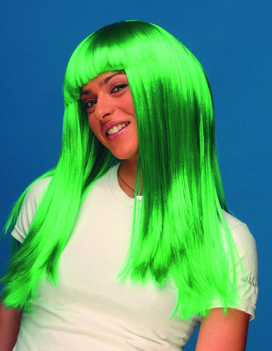 Long Green hair wig with fringe