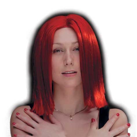 Fire Red Straight Bob costume Wig with parting in the middle and length of 14"