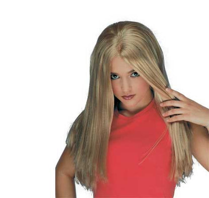 Sylvia - Lang Blond Glat 60 cm Paryk med Mellemskilning