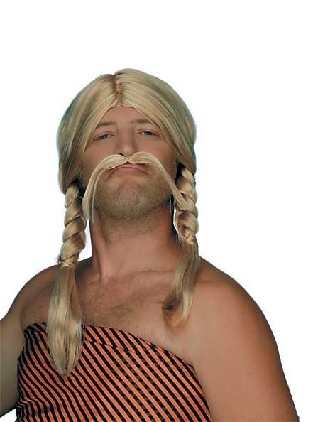 Blond gallisk paryk med to fletninger kostumeparyk