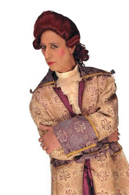 Marquis Colonial 1700-periode mandlig rødbrun bordeaux reenactment cosplay paryk