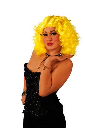 Nicki Yellow bølget krøllet kostume drag paryk