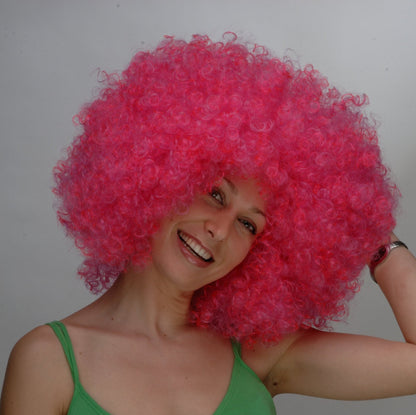 Stor lyserød afro paryk