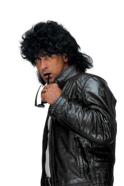 Mullet sort paryk til mænd fra 1980'erne