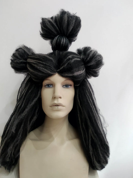 Mystery Black and Grey Dark Drag Queen  Long Texturised Costume Party Wig