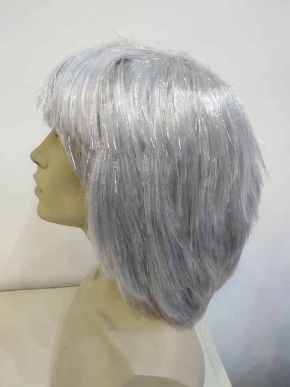 Silver Disco Futuristic Space Girl Wig With Metallic Fibres