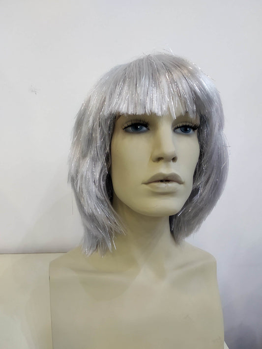 Silver Disco Futuristic Space Girl Wig With Metallic Fibres