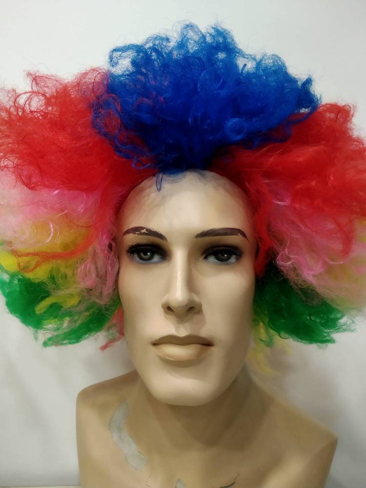 Rainbow Afro circus multicolored large cosplay wig