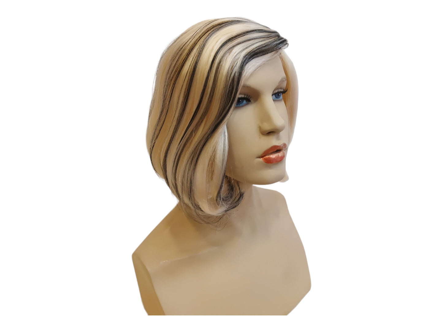 Kira mid length blonde bob with black streaks  wig