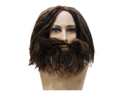 Caveman Black and Brown Wig and Beard cosplay costume