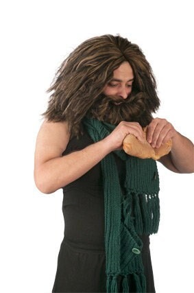 Caveman Black and Brown Wig and Beard cosplay costume