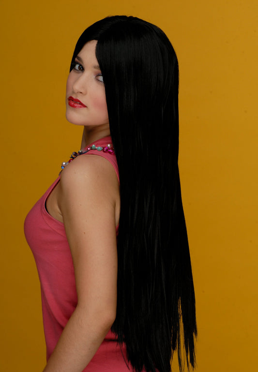 Morticia - Waist Long Black Straight Wig with middle parting