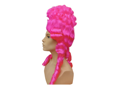 Livlig fuchsia Marie Antoinette høj bouffant periodeparyk | Rokoko paryk med elegante krøller og fletninger